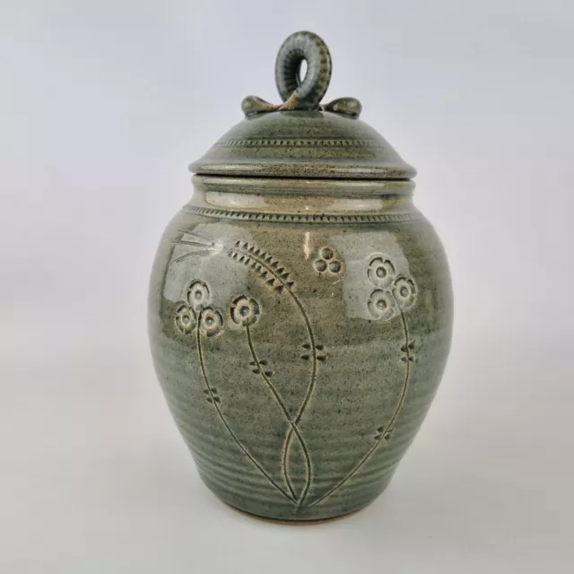 St Agnes Studio Pottery Jar And Cover With Incised Floral Decoration 23cm High