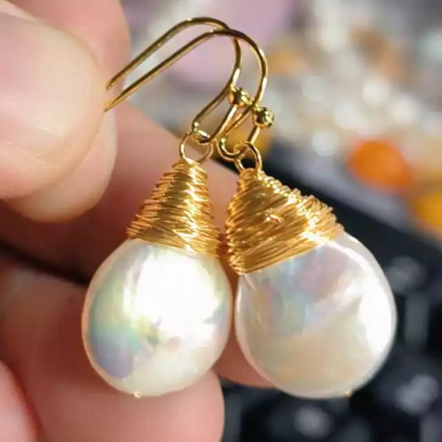 Natural Freshwater Baroque White Coin pearl Dangle Earrings Jewelry Classic