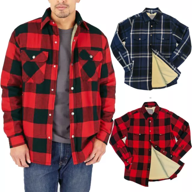 Ex Brand Mens Padded Sherpa Fleece Lined Shirt Lumberjack Jacket Flannel Work