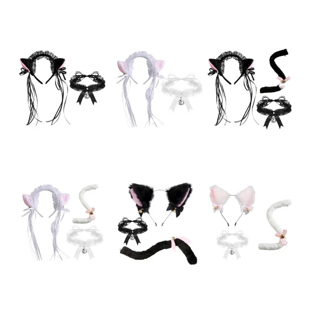 MAID CATS EARS Headband Tail Lace Choker Halloween Cosplay Costumes 19