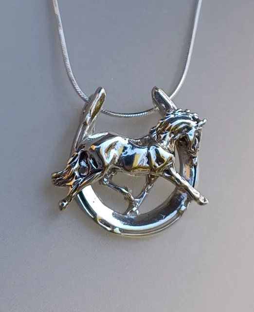 Horse and horseshoe pendant and chain Sterling Silver  Zimmer Equestrian Jewelry