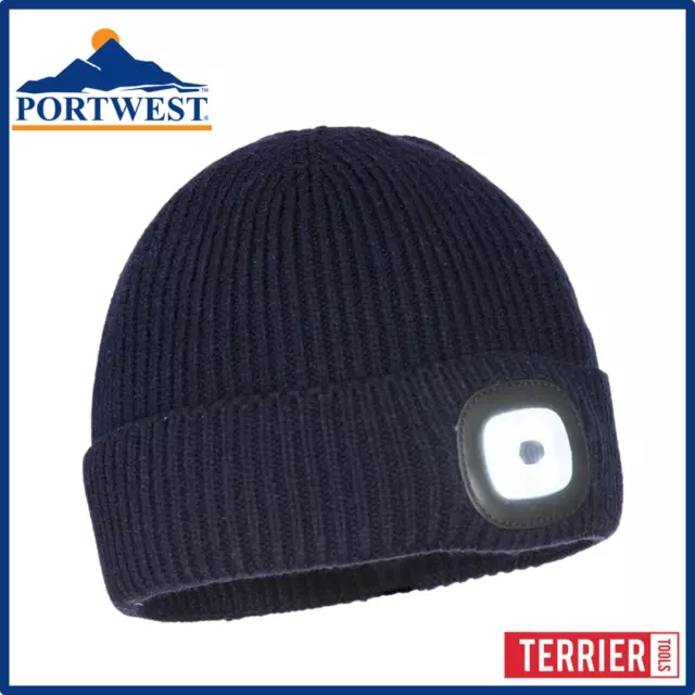 Portwest Workman's LED Beanie Thermal Hat with LED Head Light USB Rechargeable