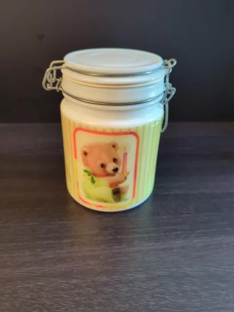 Morehead Houston Harvest Teddy Bear Tea Party Milk Glass Jar Container /Canister