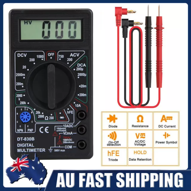 LCD Digital MULTIMETER Voltmeter Ammeter Ohmmeter Volt AC DC Tester Leads Meter