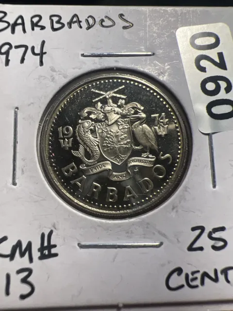 Barbados Coin - 1974 25 Cents - Proof Z307