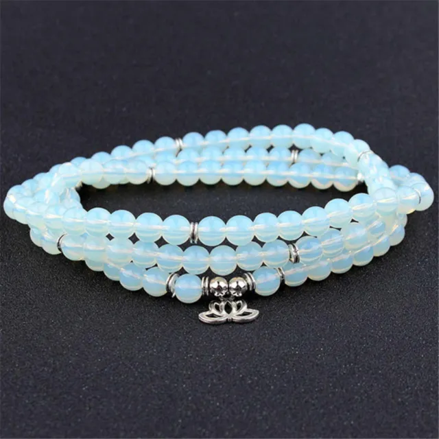 6mm Opal Bracelet 108 Beads Lotus Buddha Pendant Spirituality Energy Unisex