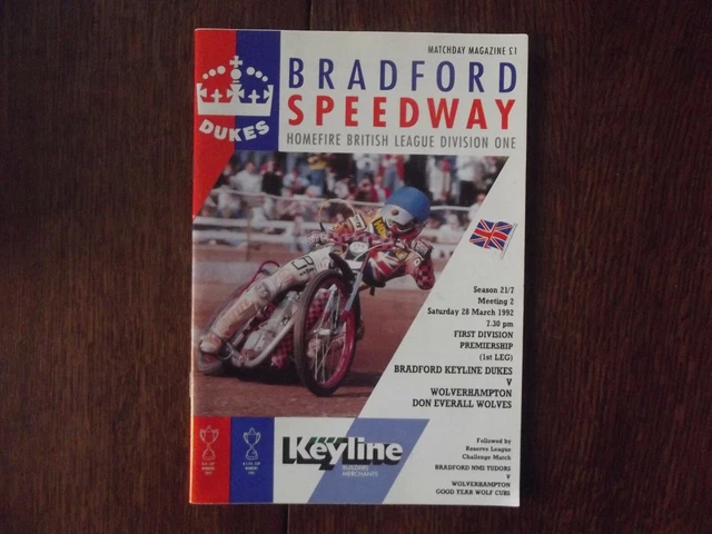 Bradford Dukes v Wolverhampton Wolves Premiership Speedway Programme 28/03/92