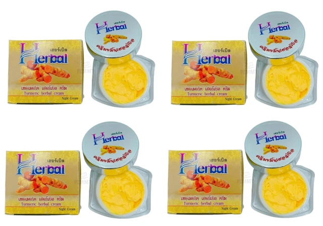 4 x Cúrcuma Hierba Crema Cuidado de la Piel Acné Pecas Tratamiento Blanco Suave 5g