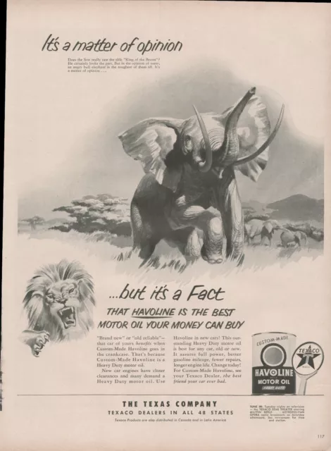 Vintage 1953 Texaco Havoline Oil Elephant  Print Ad