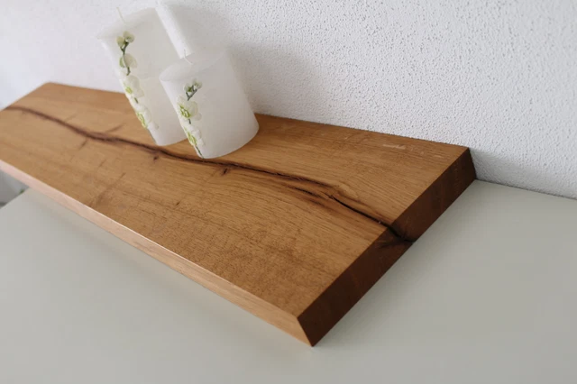 Étagère Murale En Bois Massif Chêne Sauvage - Planche à Encastrer - Dimensions 63x20x3.5 Cm - Neuf