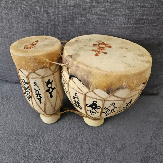 Vintage Traditional Clay Moroccan/African Bongo Drums Decorative Hand Made