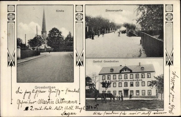 Ak Großbothen Grimma in Sachsen, Kirche, Straßenpartie, Gasthof - 10418319