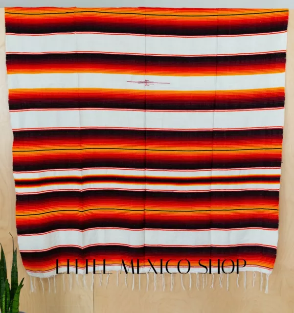 SARAPE Mexican Blankets - FIRE ORANGE WHITE - Serape Saltillo Handmade Southwest