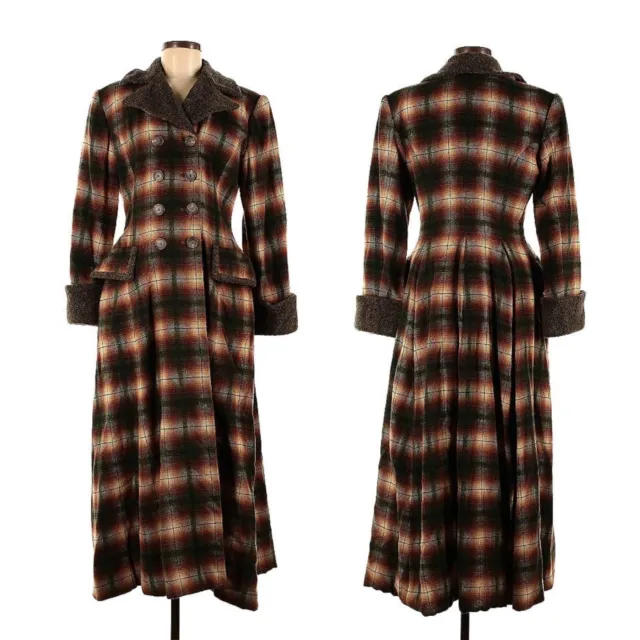 Ralph Lauren Vintage Plaid Trench Coat Double Breasted Brown Swing Union Tag 8