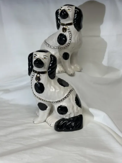 Vintage Staffordshire Mantel Spaniel Dogs Black & White Made In England