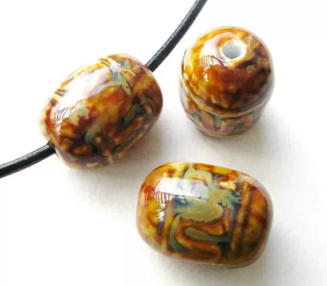 Porzellan Perlen Olive 15x20mm braun 5 Stück SERAJOSY Keramik Perlen