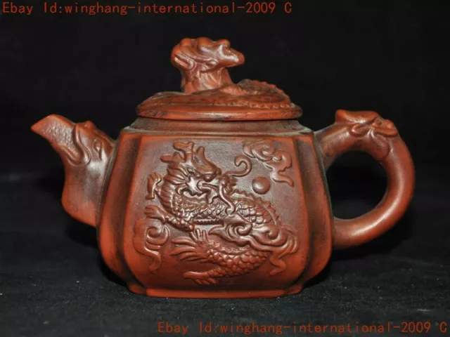 6"old China Chinese yixing zisha pottery carved dragon statue Tea makers Tea Pot