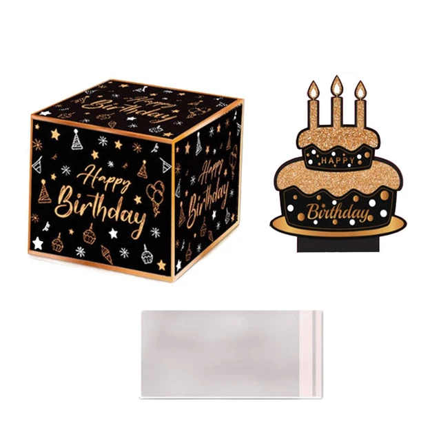 Boîte à Argent "Joyeux Anniversaire" Noir Et Or - Cadeau Créatif Avec Tirage, Idéal Pour Anniversaire, Noël, Mariage