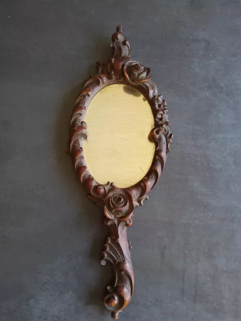 ANCIEN MIROIR FACE A MAIN EN BOIS sculpté STYLE ROCOCO