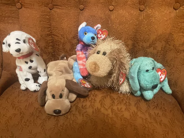 Rare Lot Collection Of  5 TY Beanie Baby Puppies