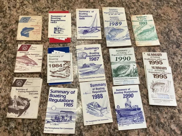 Lot Of 16 PA Fishing And Boating Regulations Digest 1976 Thru 1995