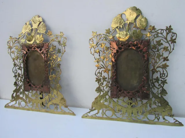 Stunning Pair of 19th Hand Carved Arts & Crafts Copper Gargoyle Picture Frames 2