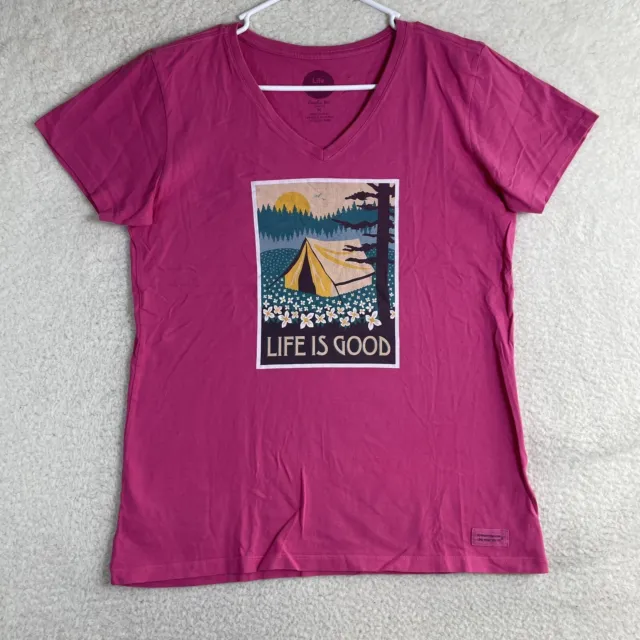 Life is Good Shirt Womens Medium Crusher Tee Pink Camping Tent classic fit