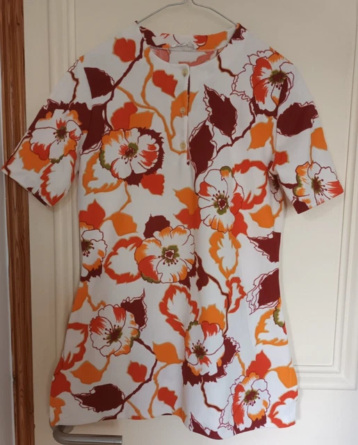 Camicia mod anni 60/70, grande stampa floreale, taglia 10/12