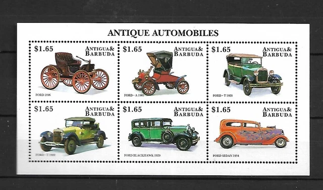 ANTIGUA & BARBUDA  - MNH -  A 1998  SHEET  OF 6 MNH STAMPS- Antique Automobilles