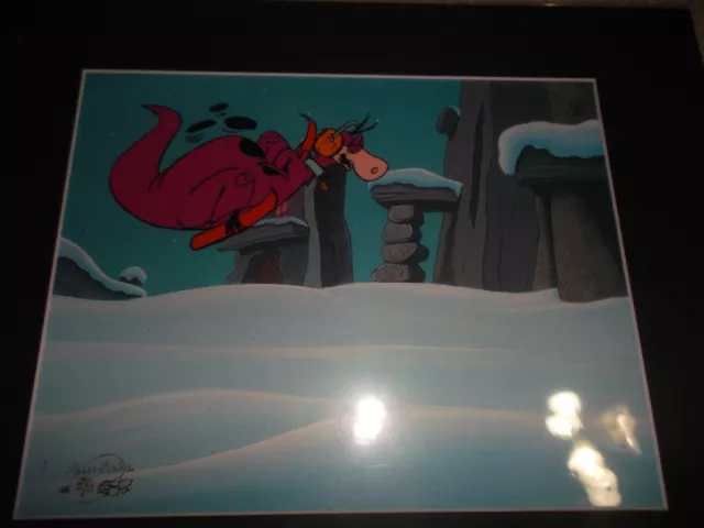 Two matted Original Flintstones cels of Dino Hanna Barbera production art