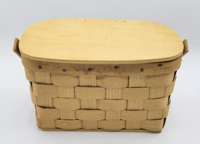 Vintage Wooden Basketville Putney Vermont Pocketbook Purse Wood Handled Basket