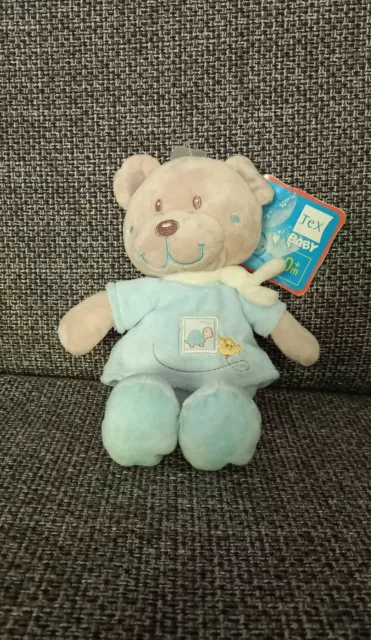 A1 Doudou Peluche Ours Bleu Écharpe Blanche  Tortue Oiseau TEX Carrefour NEUF
