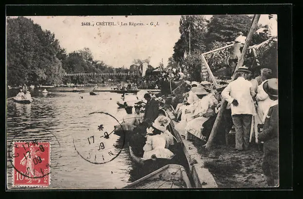 CPA Creteil, Les Regates, Menschen vergnügt am Ufer des Flusses 1909
