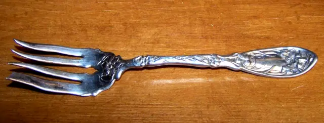 Gorgeous Antique Narcissus Dafodil 8in Oxford Silverplate Meat Fork