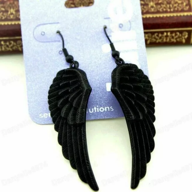 Very cool vintage punk goth retro style black angel wing / wings earrings