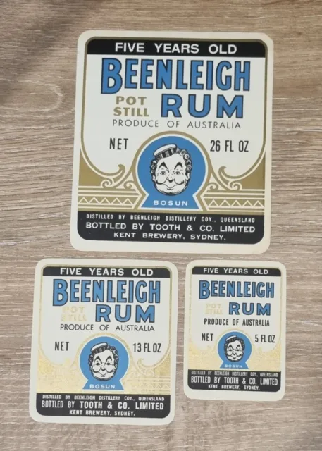 Australian Rum Labels Beenleigh Rum Five Years Old Kent Brewery Sydney