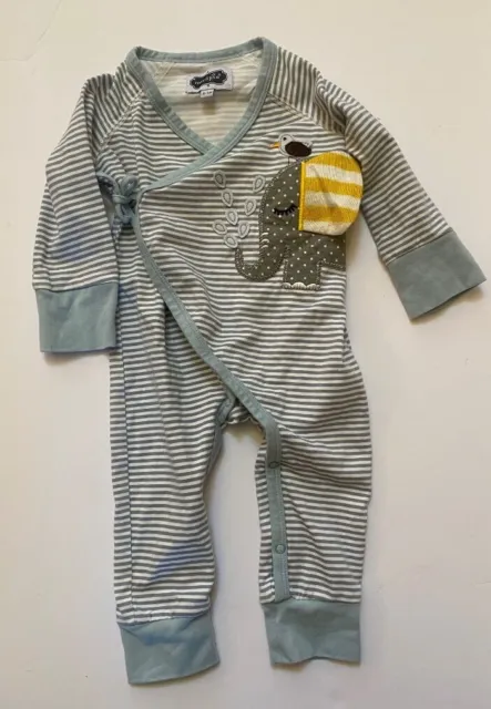 Mud Pie Baby Mudpie Elephant Striped Side Tie Kimono Romper 1pc 6-9 m Boy Girl