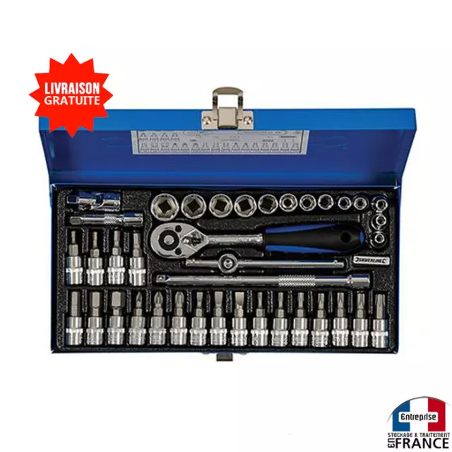 Coffret Cliquets De 38 Clés Douilles 1/4" Métriques CHROME VANADIUM Mèches Torx