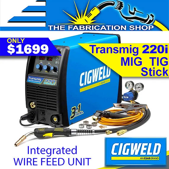 Cigweld Transmig 220i Mig Tig Stick Welder, Torch, Regulator 15A 240V W1005220