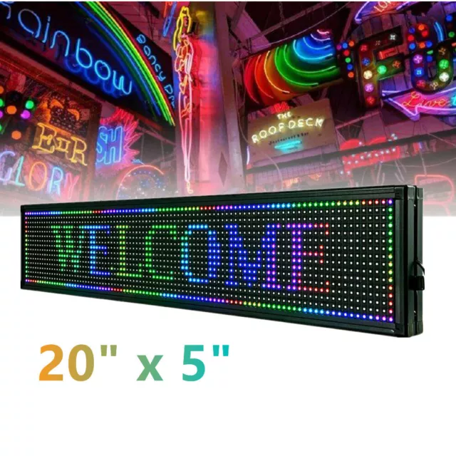 20"x 5" LED Sign Full Color Programmable Scrolling Message Board Display Outdoor