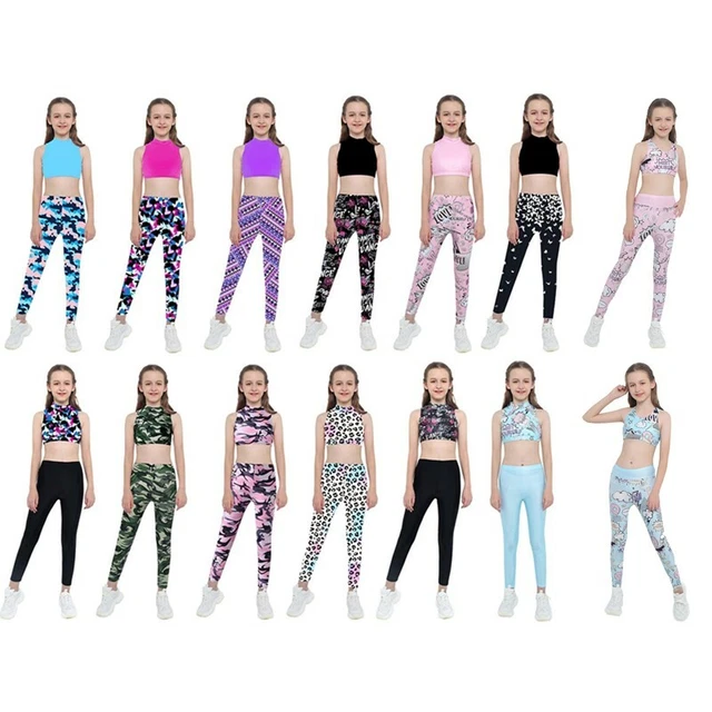Leggings Atletici Bambini Ragazze Crop Top Tuta Ginnastica Allenamento Danza Abiti