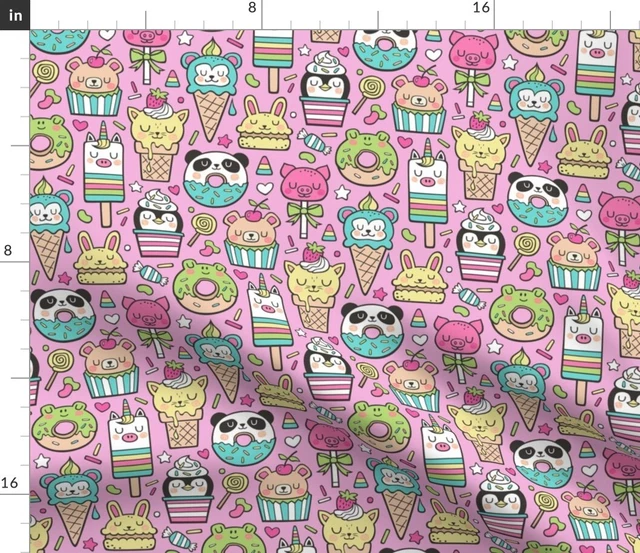 Bear Summer Food Cats Panda Ice Cream Candy Spoonflower Fabric by the Yard