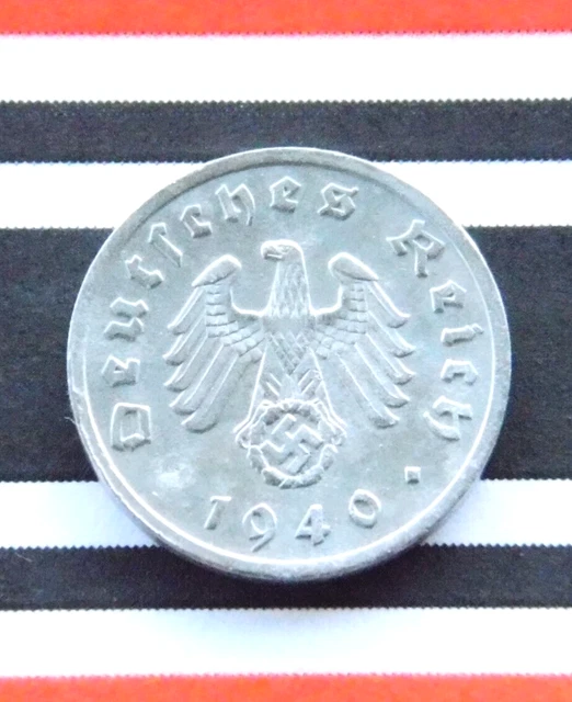 GERMAN Coin 1940 F 1 REICHSPFENNIG Zinc SWASTIKA 3RD REICH WW2 +RARE Pfennig Rpf