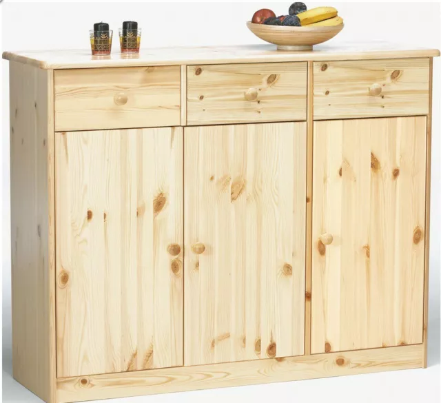 Buffet commode en pin massif naturel avec 3 tiroirs et 3 portes 2