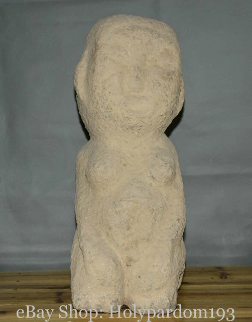 20" Chinese Hongshan culture Old Antique Stone Jade Carving original Man Statue