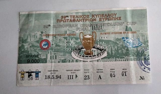 Biglietto Finale Champions League Atene 1994 Milan-Barcellona 4-0 RARO
