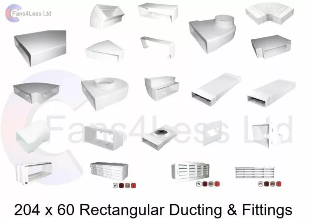 Flat Rectangular Kitchen Ducting 204x60 Extractor Ventilation Heat Recovery Fan