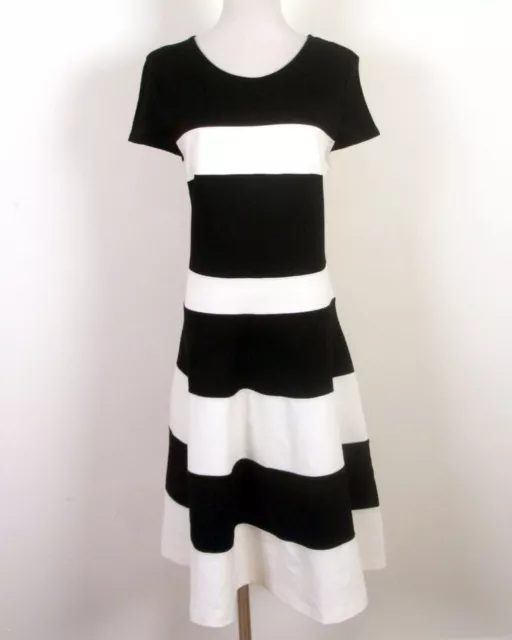 EUC Felicity & Coco Black & White Wide Stripe Dress Stretchy Cap A-Line XL
