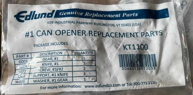 New! Genuine Edlund #1 Can Opener Replacement Parts, Kt1100