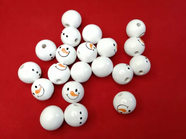 10 Sets Christmas Snowmen wooden beads. Tree Wreath decoration DIY KIT 20 beads